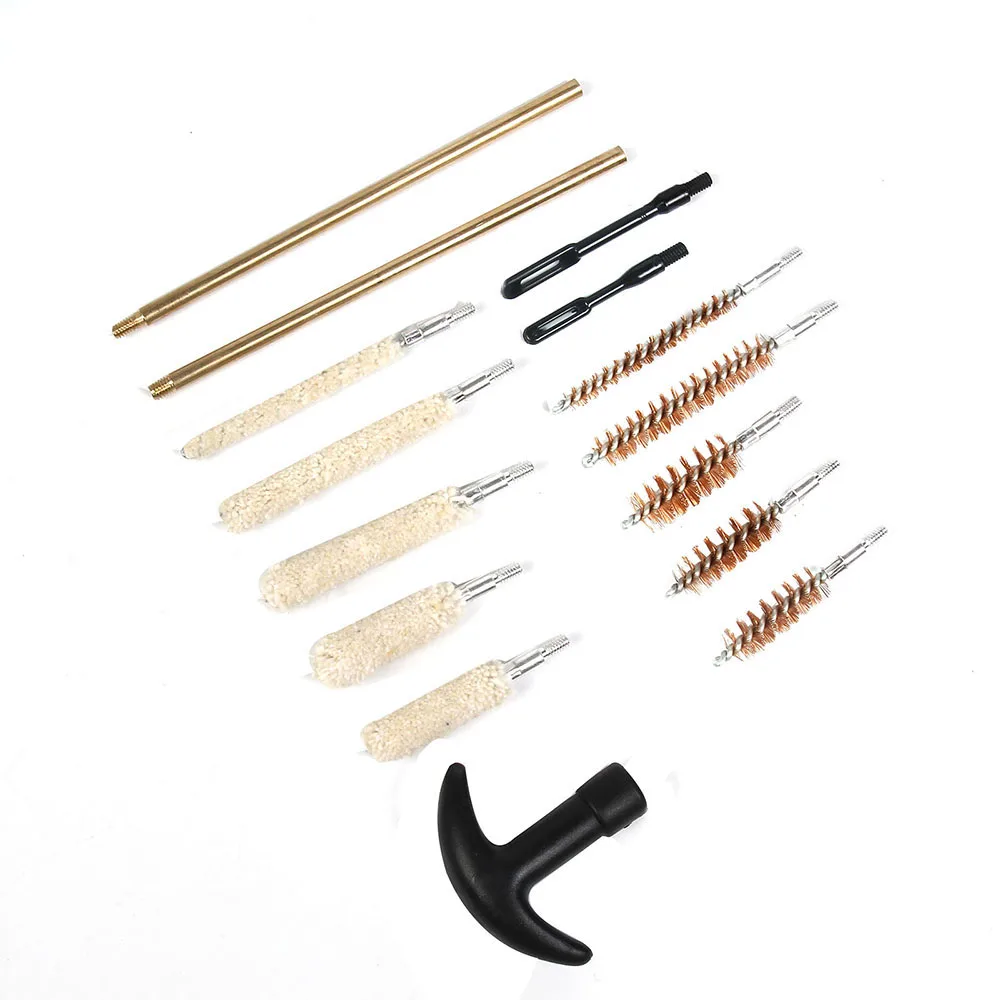 16pcs Hunting Cleaning Kit fit All Calibers Handguns Pistol 22 357 38 9mm 40 44 45 Barrel Brushes Tools Set with Portable Pouch