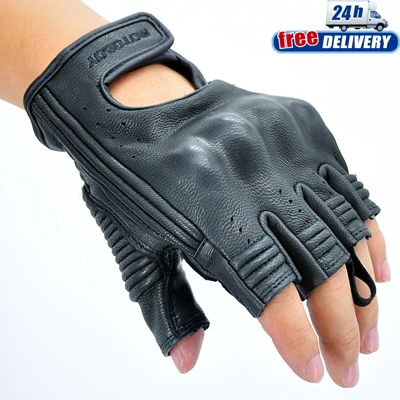 Motoboy Motorcycle Gloves Mitt Glove Half Finger Fingerless Leather