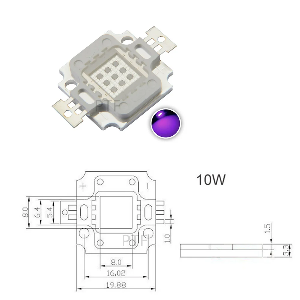 10 Вт Высокая мощность УФ Фиолетовый светодиодные чипы 395nm 400nm 415nm 420nm COB