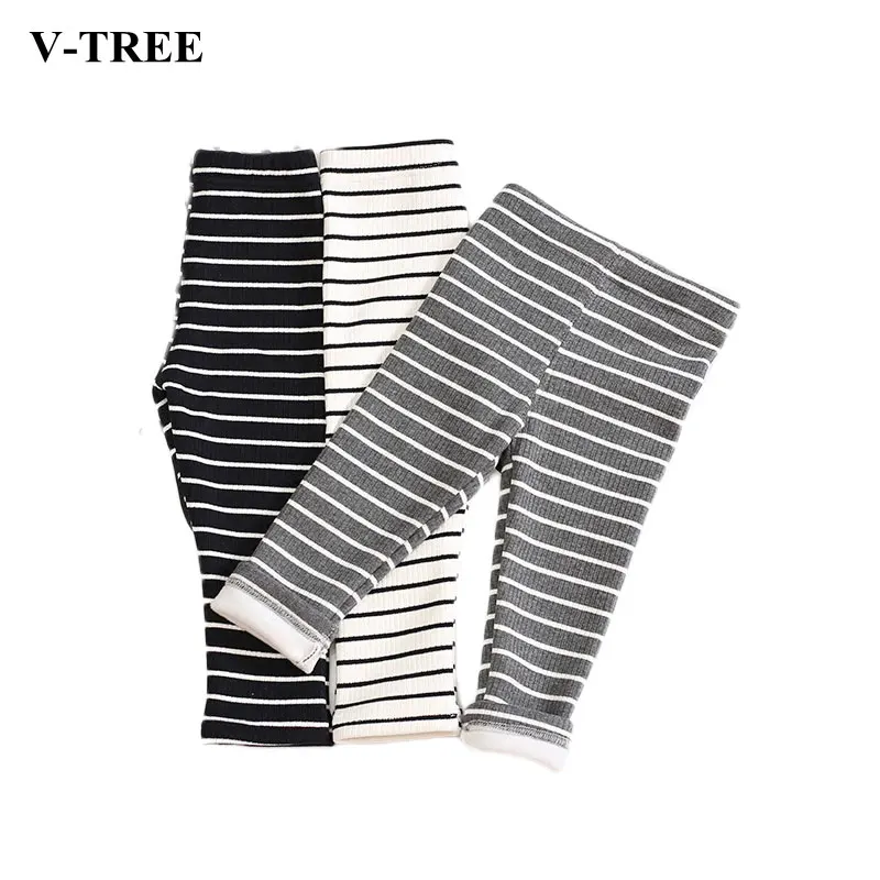 

Plus Velvet Girls Leggings Striped Pants For Girl Winter Children Trousers Warm Kids Leggins Thicken Baby Bottom Clothing