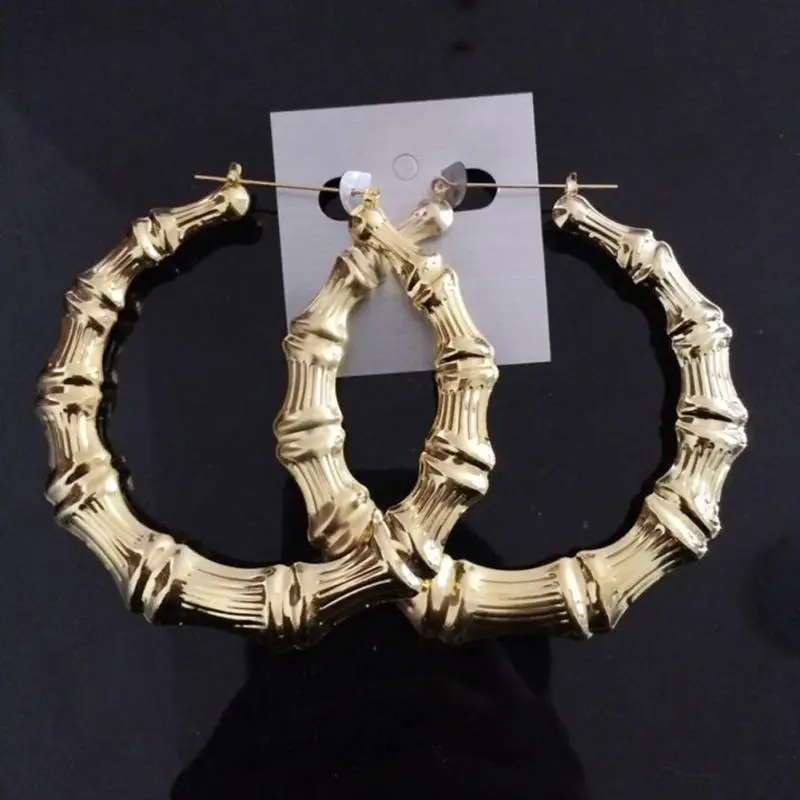 

Large Bamboo Joint Hoop Earrings Hip-Hop Golden Ladies Big Circle Hoop Studs Street Dance Club Stud Earrings