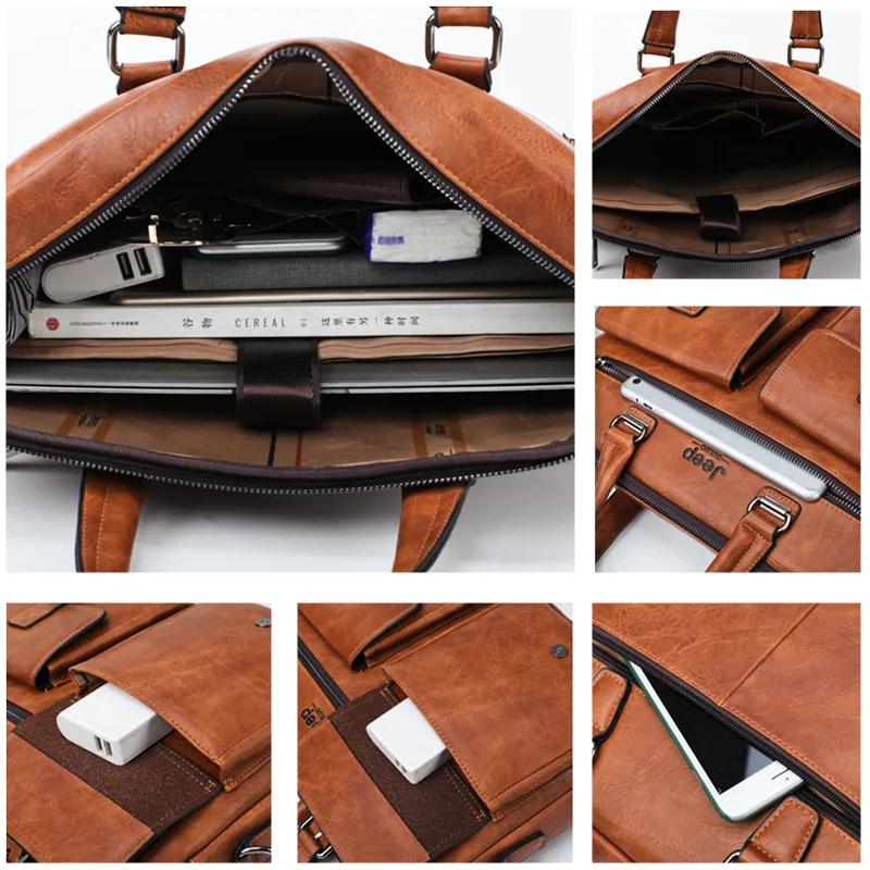 JEEP BULUO, мужской портфель, сумка для 13'3 дюймов, для ноутбука, деловые сумки, 2 шт. в комплекте, сумки, высокое качество, кожа, для офиса, сумки на плечо, тоут