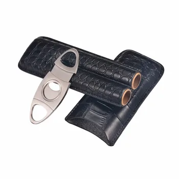 

Unique Design Alligator-grainedleather Travel Portable Leather No Barrier Cigar Case Metal Cigar Cutter Sets