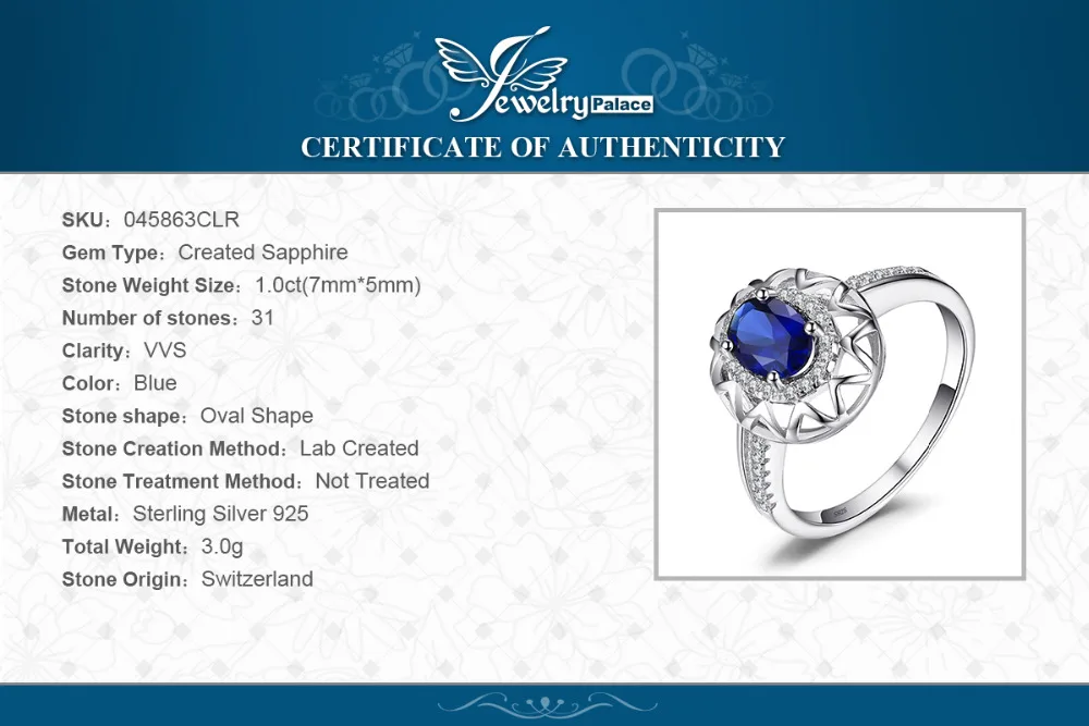JewelryPalace Unique Fine 1.2 ct Created Blue Sapphire Ring 925 Sterling Silver Fashion Women Jewelry 2018 Brand Rings For Women