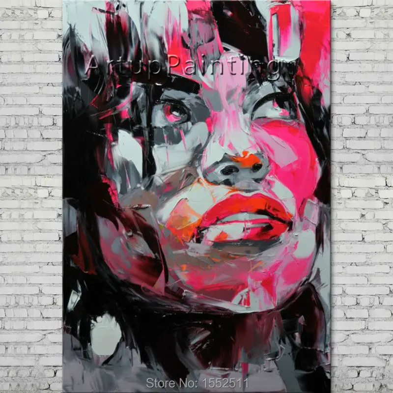 

Palette knife portrait Face Oil painting Character figure canva Hand painted Francoise Nielly wall Art picture 12-35