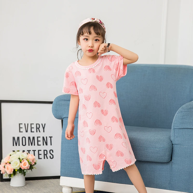 

summer comfortable girl cartoon nightgown for kid short sleeve rabbit pattern dual use pajama pink nightdress for children BDT55
