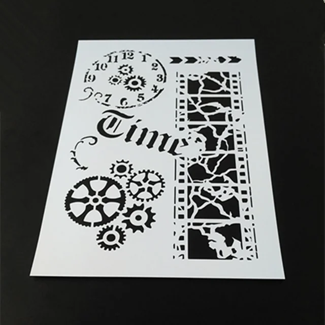 Vintage Time Film Gear Clock Stencil Template Design For