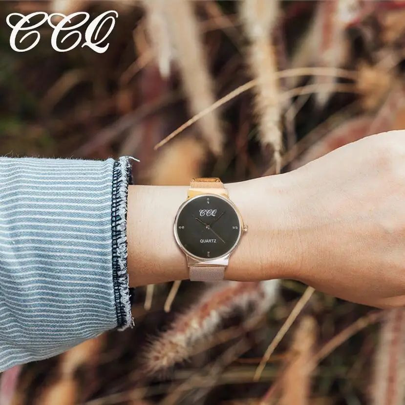 

Hot Sale CCQ Brand Women Mesh Band Watch Casual Fashion Men Stainless Steel Quartz High-Quality Wristwatches Clock Drop Shipping