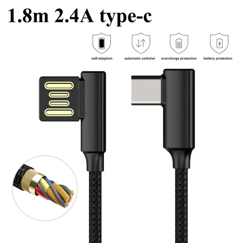 

New 1.8m 2.4A Type-c Fast Charge Phone Adapter Charging Cable Elbow Thread Woven Cable for Huawei MIUI Samsung Type-c Phone