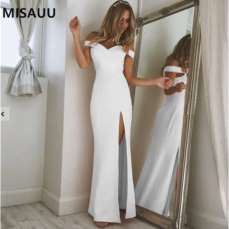 

Long Beach Dress Women Sexy Slash Neck Split Bodycon Dress Woman Party Night Female Casual Vacation Vestido Maxi Dress sukienki