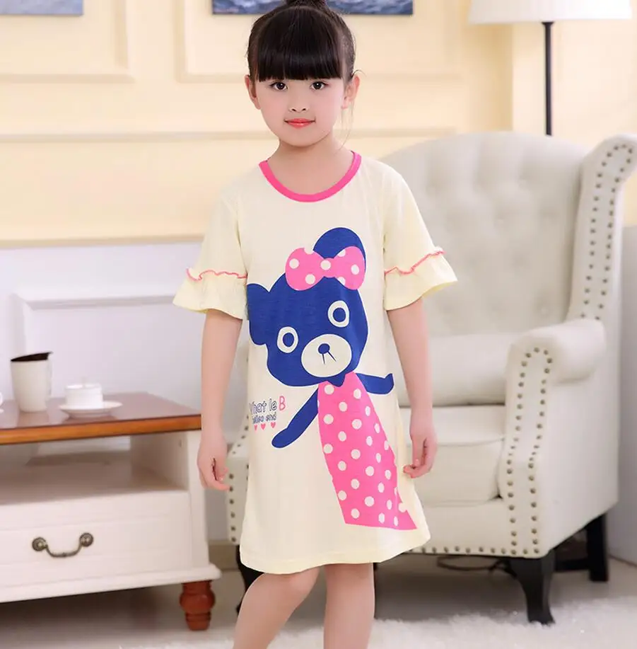 Ночная рубашка для девочек, летняя ночная рубашка с короткими рукавами, детская одежда для сна, милая одежда для сна с рисунком, модная детская ночная рубашка, Детская домашняя одежда - Цвет: model 1