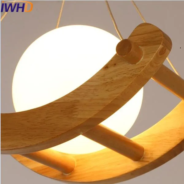 Iwhd Estilo nórdico de madera moderna Lámparas colgantes creativo bola de cristal LED lámpara colgante inicio Iluminación lámparas lampara iluminacion