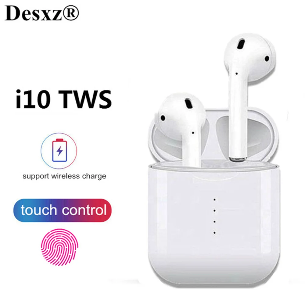 

i10 TWS Wireless Earphone Bluetooth 5.0 touch control Earbuds with charger case For all smartphone support wireless charging