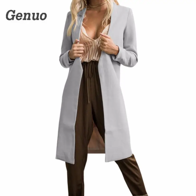 

Female Woolen Blends Coat Autumn Winter Warm Long Coats Femme Plus Size OL Elegant Cardigan Women Long Sleeve Overcoats Genuo