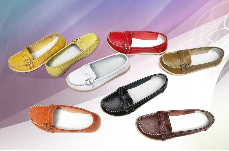 Soft Genuine Leather Shoes Women Slip On Woman Loafers Moccasins Female Flats Casual Women's Buckle Boat Shoe Plush Size 35-41 3