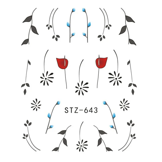 STZ643 Полная красота 1 лист ногтей воды стикер DIY черный абстрактное изображение дизайн ногтей бумага украшения Маникюр стиль инструмент CHSTZ651-53 - Цвет: STZ643