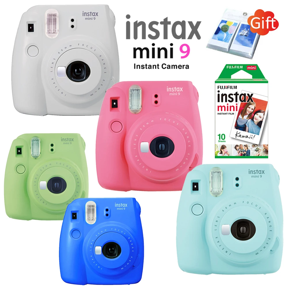 Новинка 5 цветов Fujifilm Instax Mini 9 мгновенная фотокамера+ 10 шт. белая пленка Fuji Instax Mini 8+ Бесплатный настенный альбом и объектив для съемки крупным планом