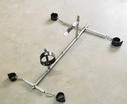 Goede Unisex Rvs Bondage Frame Lederen Handboeien Pols Manchetten Enkelband Hals Kraag Dildo Hond Slaven Apparaten BDSM Sex Toy