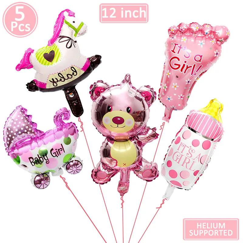5pcs pink 19 шт фольгированные шары для детского душа, украшения для дня рождения, украшения для мальчиков и девочек, принадлежности для детского душа, латексные шары 12 дюймов - Цвет: 5pcs pink