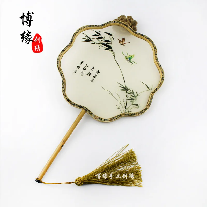 Сучжоу бамбуковая вышивка дворцовый веер Чистая ручная вышивка Бутик двусторонняя вышивка группа веер китайский стиль