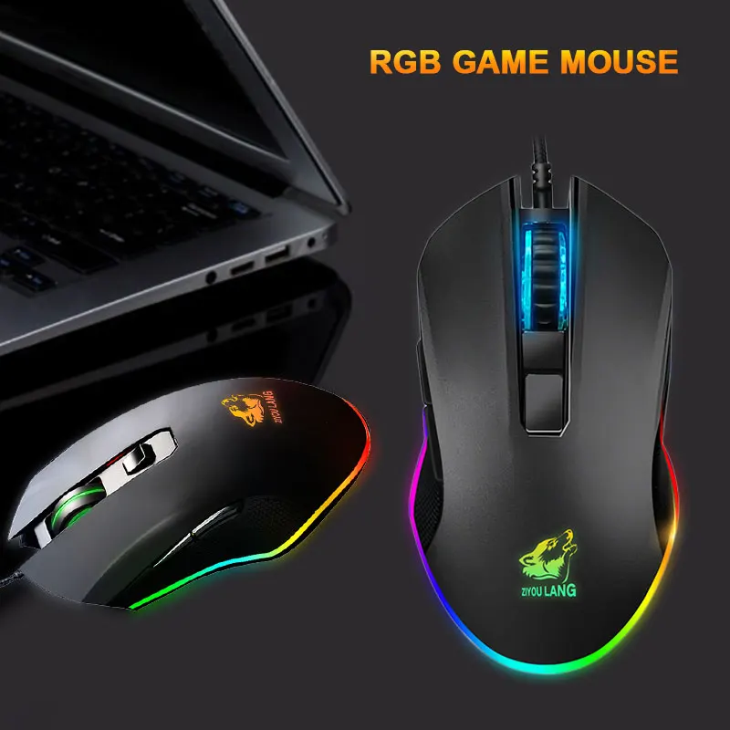 

Black Ergonomic Mouse USB 2400DPI Optical Mice PC Wired Mouse Working