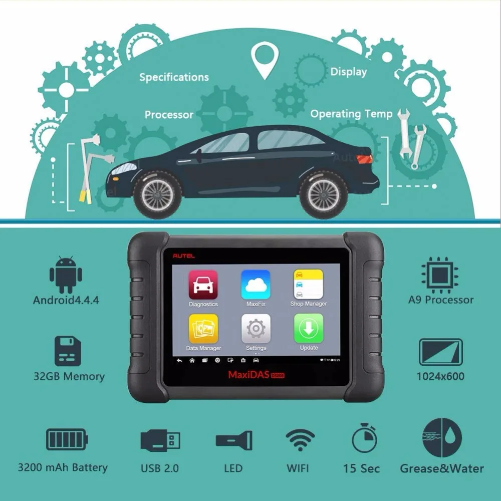 

Autel Maxidas DS808 OBD2 Automotive Car Diagnostic Tool OBDII Scanner Code Reader TPMS Programming key Coding PK MS906 DS708