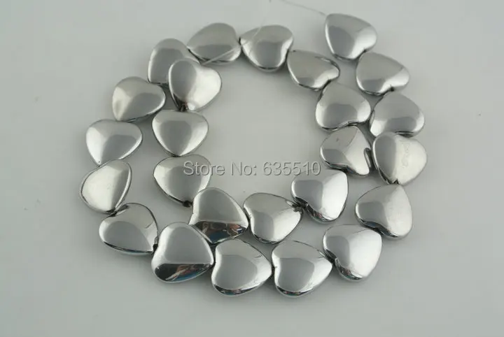 

1 Strand 15mm Silver Plated color Hematite Heart Beads Semi Precious Stone Loose Beads Fit Fashion Jewelry Making Free Shipping