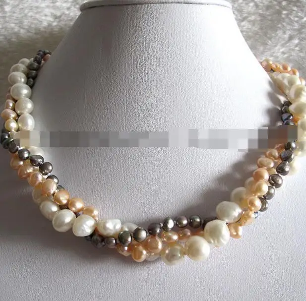 

song voge gem nanJ2343 3Row Multi Color Baroque Freshwater Pearl Necklace C Jewelry