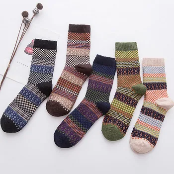 

Socks Winter Crew Thick Calcetines Fashion Casual Stripe Wool Male Men Hombre Warm Socks