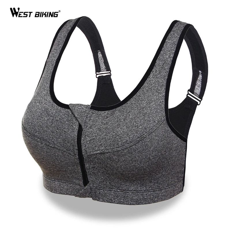 WEST BIKING Women Sport Bra Running Front Zipper Moverment Bra Yoga Padded Fitness Tops Tank Cycling Workout Sport Bra 3 Sizes