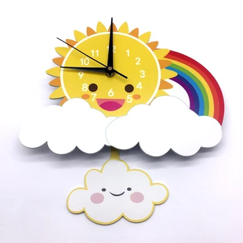 

Children Room Decals Cartoon Clock The sun ,cloud and Rainbow DIY Silent Clock Bedroom Wall Decals Digital Watches