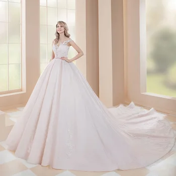 

Princess Luxury Cathedral Train Wedding Ball Gown Vestidos De Novia 2019 New Arrival Sleeveless Lace Appliques Birdal Dress