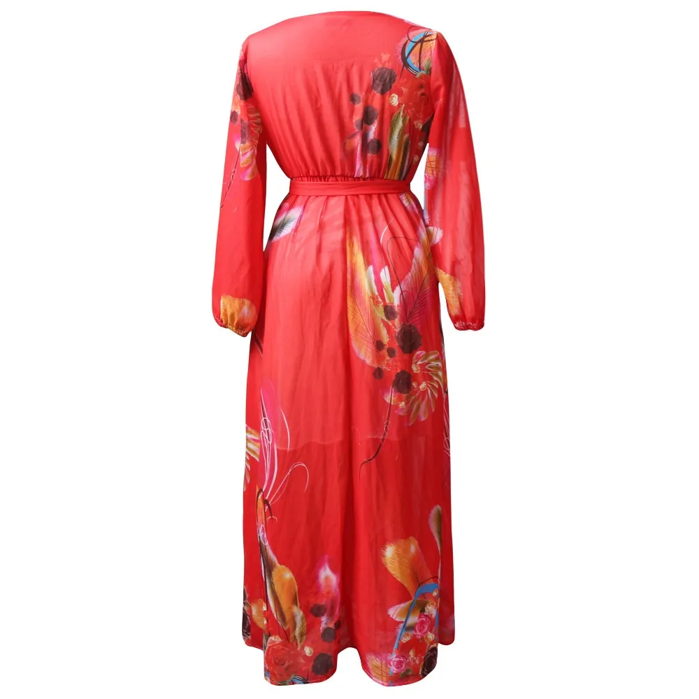 Летнее Женское Платье макси с цветочным принтом, шифоновое платье размера плюс в стиле бохо, элегантное пляжное длинное платье, платья больших размеров