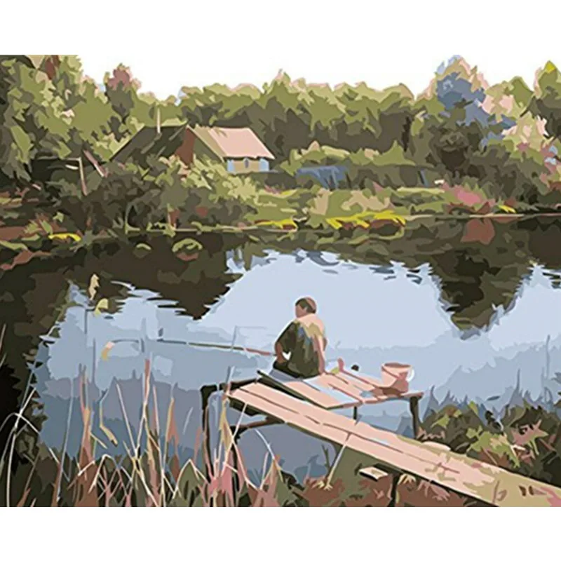 

Country Fishing Hand Made Paint High Quality Canvas Beautiful Painting By Numbers Surprise Gift Great Accomplishment