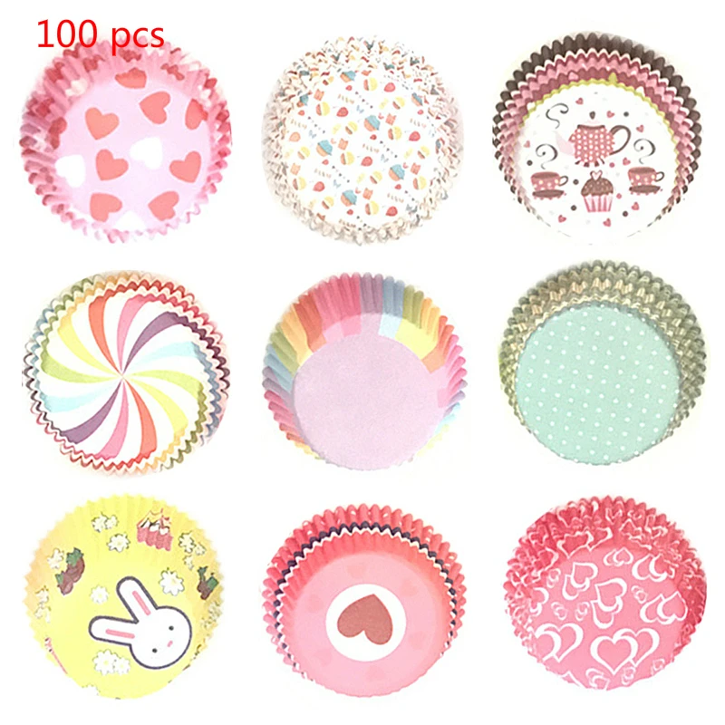 

100Pcs/lot Cupcake Liner Wrappers Cake Paper Cups Muffin Case Trays Wedding Party Supplies Baking Mold 10 styles