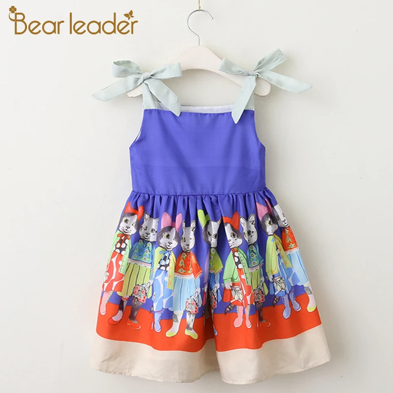 

Bear Leader Girls Dresses 2019 New Summer Fashion Princess Cat Pattern Bow Lovely Sleeveless Party Girls Dresses For 3-8 Years