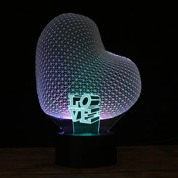 

3D Love Heart Night Light Creative Romantic Unique Mixed Colorful RGB USB Led Luminous Wedding Xmas Lover lamps Rgb tape