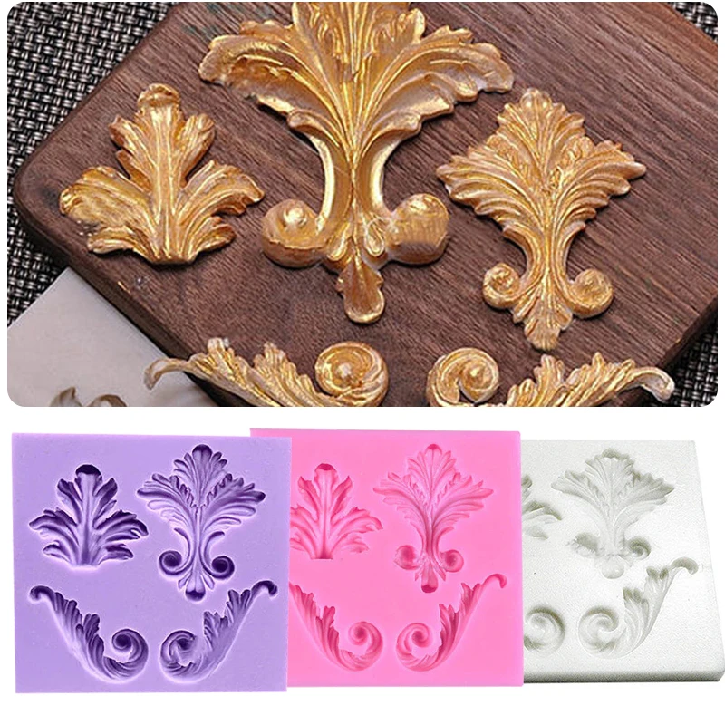 DIY Color Random Vintage Flourish Scrolls Silicone Fondant Mould Cake Decor Leaf Sugar Bake