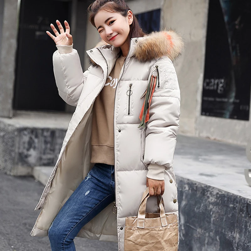 Capuche Épais Veste W44 pink black Hiver Lâche Beige Couleur Uni Coton Chaud 2018 gray Et Femme En Décontracté Parkas À Mode Étudiant Longue red Corée FlK1Jc