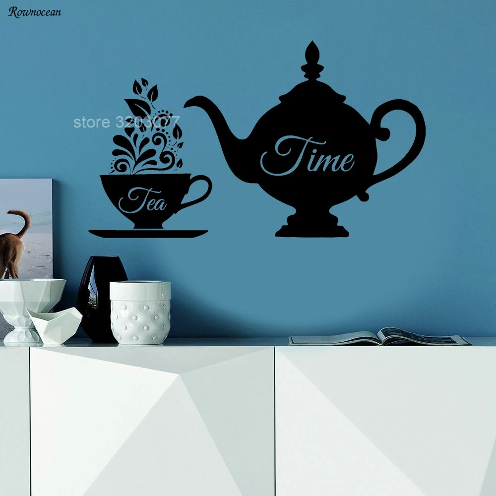 Creative Kitchen Wall Decals Teapot And Teacup Tea Time Art Home Decor Vinyl Furniture Window