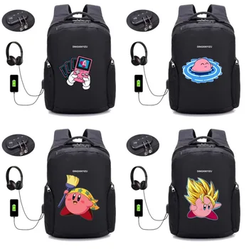 anime Kirby backpack USB Charge Anti Theft Backpack Men Travel bag Waterproof School Bags Teenage Male Laptop Backpack 16 style top power anti theft backpack multifunction men usb charge 15 6inch laptop bag waterproof school bags mochila travel backpack