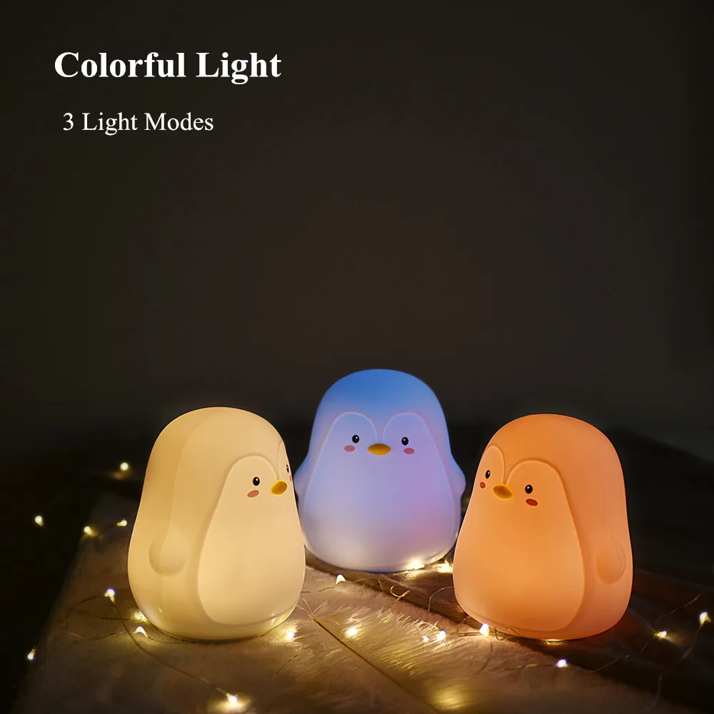 

Touch Sensor Colorful Penguin LED Night Light USB Rechargeable Cartoon Silicone Animal Night Lamp for Children Kids Baby Gift