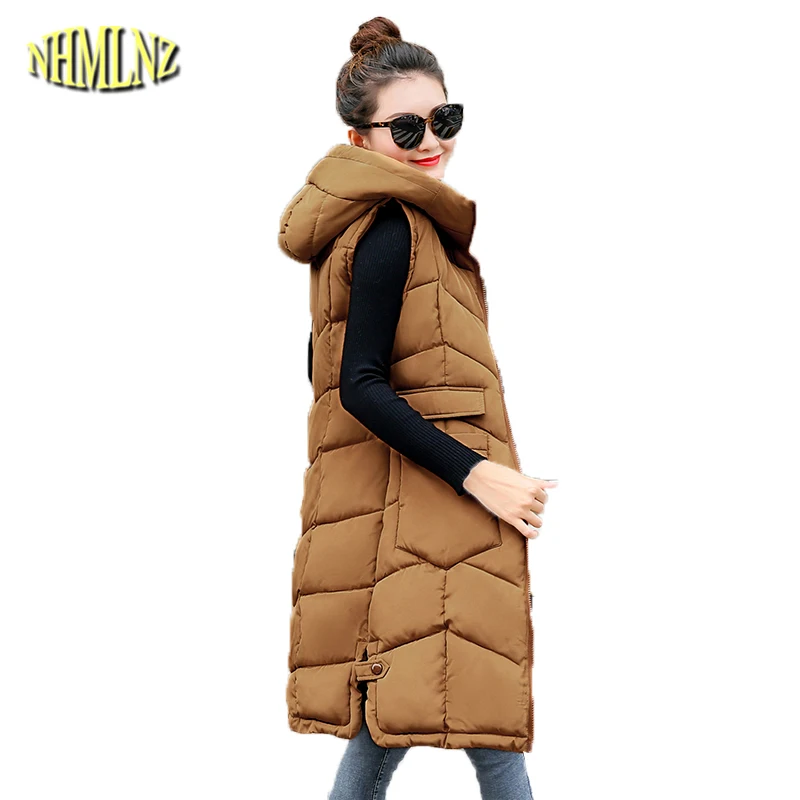 

Cotton Vest Coat Women 2019 Winter Solid VestLong Parkas Slim Sleeveless Hooded Warm Cotton Jacket Female Large size 4XL DAN316