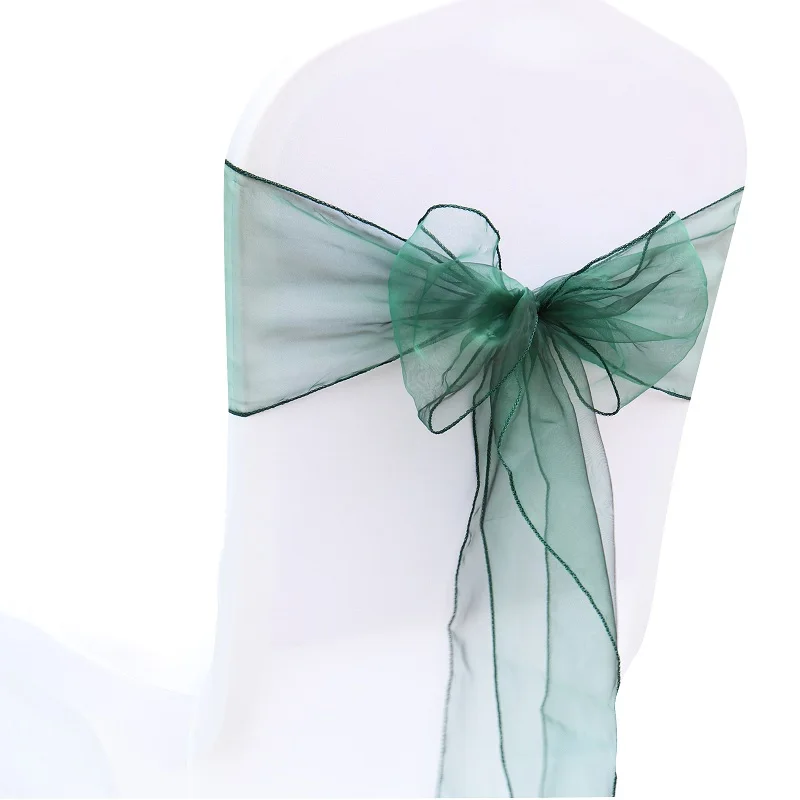 Чехлы с бантом для стула из органзы, тюлевые пояса для свадьбы, памятные события и вечерние банкетные рождественские украшения, наружные Свадебные лужайки - Цвет: dark green