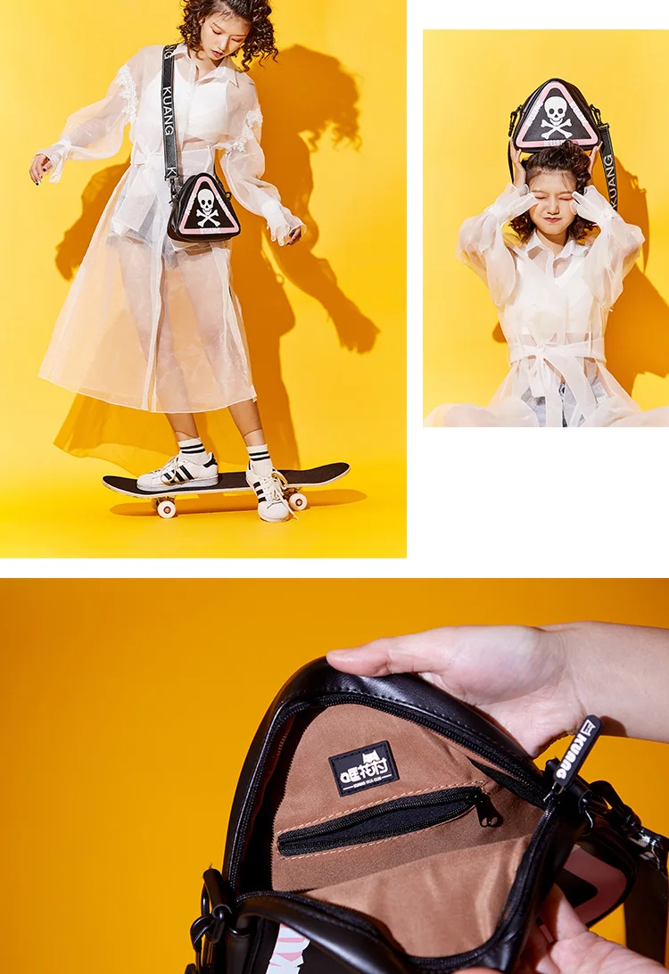 Высокое качество девушки Треугольники из искусственной кожи через плечо сумки с рисунком из мультфильма, Предупреждение печать баннеров для молодых леди Повседневное сумки на плечо F370