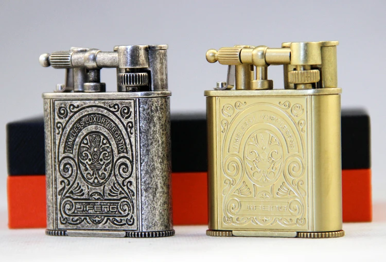 

JIFENG Cigarette Cigar Lighter Retro Style Lighter Double Jet Flame Gas Lighter w/Built-in Cigar Punch Tool, Flint as Free Gift