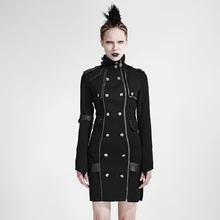 Gothic Punk Women’s Handsome Uniform Dress Steampunk Black Long Sleeve Stand Collar Slim-Fitting Short Dress