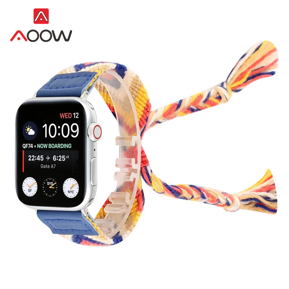 Красочная плетеная веревка ремешок для Apple Watch 40 мм 44 мм 38 мм 42 мм регулируемый браслет в народном стиле ремешок для iWatch 1 2 3 4|Ремешки для часов| | АлиЭкспресс