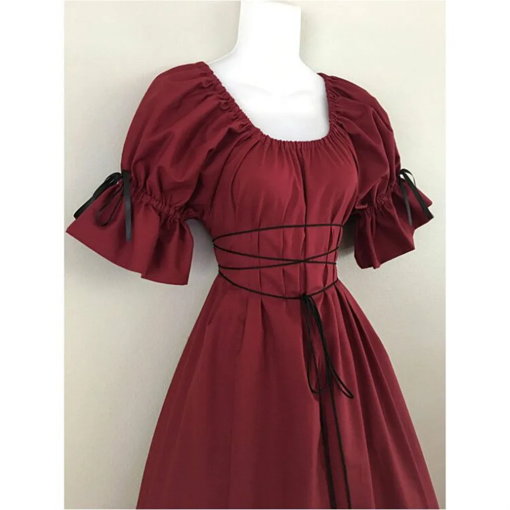 

2019 Fashion dress female Women's Vintage Short Petal Sleeve O-Neck Medieval Dress Cosplay Dress Elbise robe femme vestidos