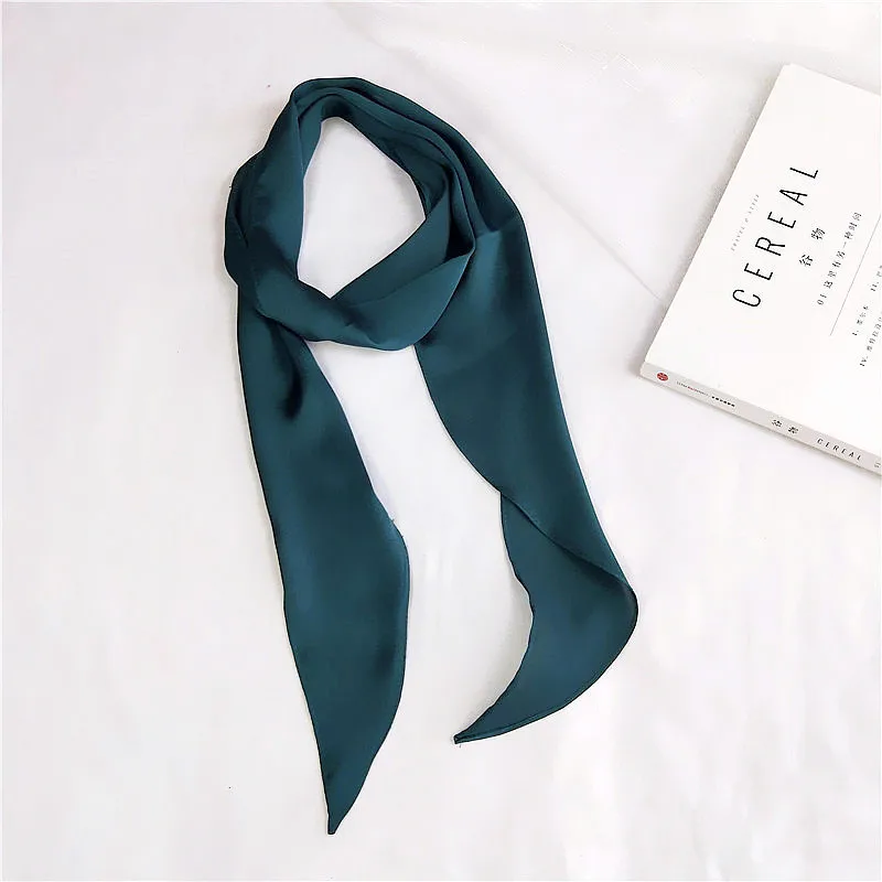 Dark Green Women Fashion Ribbon Silk Scarf Beautiful Solid Design Girls Neckerchief Hair Band Bag Handle Wraps Small Neck Scarves - Цвет: Dark Green